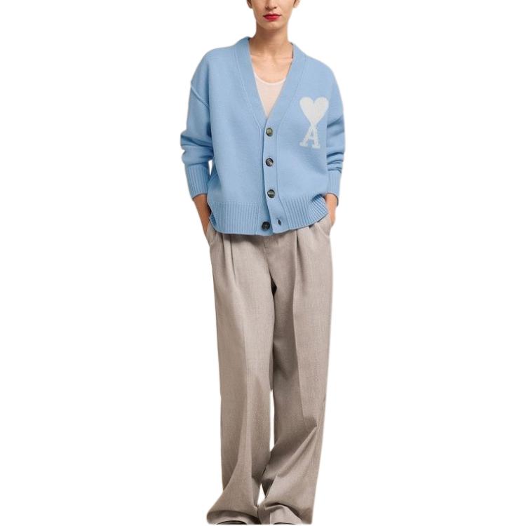 Lookbook Ami Paris SS24美麗諾羊毛心形設計中性針織毛衣天藍 UKC006018-4843