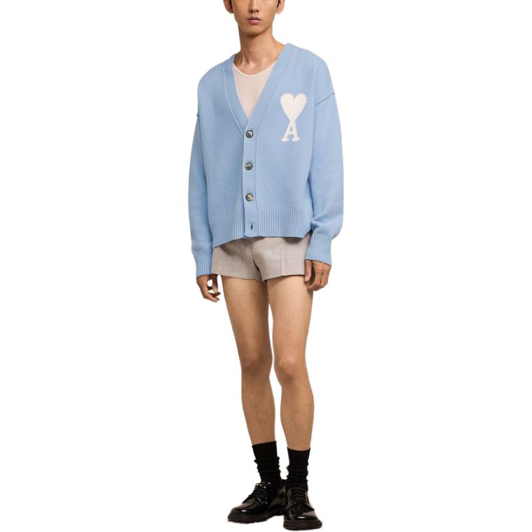 Shop Ami Paris SS24美麗諾羊毛心形設計中性針織毛衣天藍 UKC006018-4843