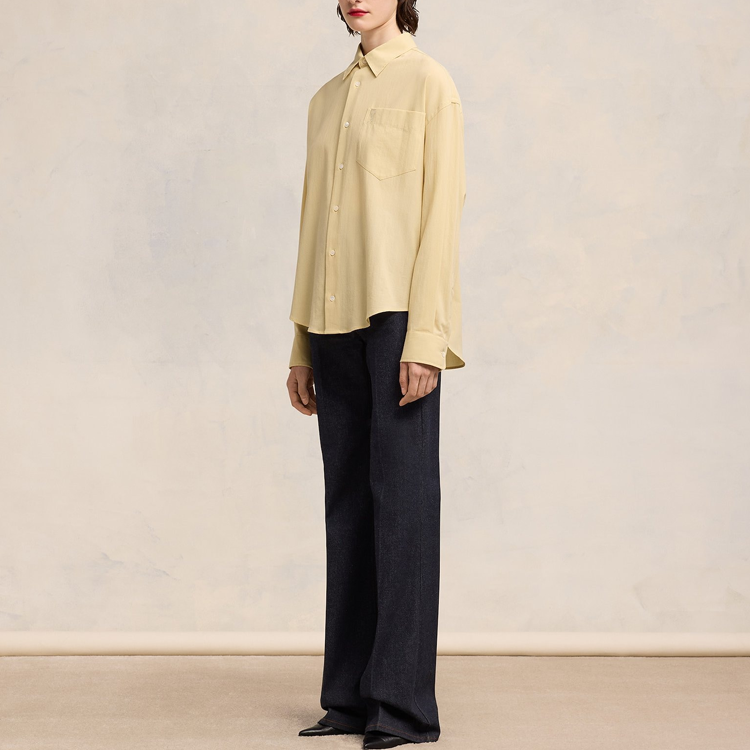 Shop Ami Paris AMIPARIS SS24 Camisa Unisex Oversize Crema de Manga Larga USH140CO0062-721