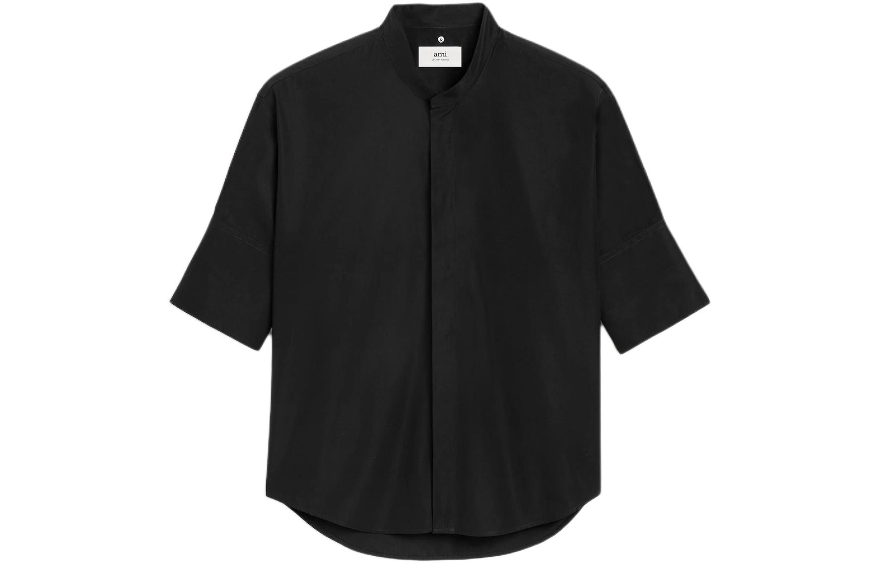 Ami Paris AMIPARIS SS24 Oversized Solid Color 3/4 Sleeve Shirt Unisex Black. USH218CO0064-001