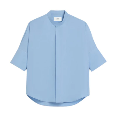 Ami Paris AMIPARIS SS24 Oversized Solid Color 3/4 Sleeve Shirt Unisex Blue. USH218CO0063-484