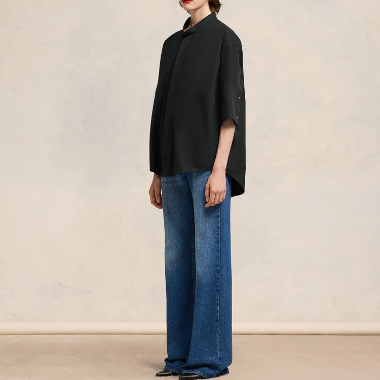 Shop Ami Paris Baju 3/4 Lengan Oversized Unisex Hitam SS24 Warna Solid. USH218CO0064-001