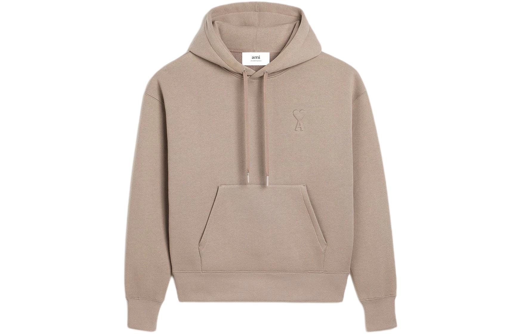 Ami Paris AMIPARIS SS24 Raised Heart Beige Hoodie Unisex Casual Zipper Design. USW2257492-811