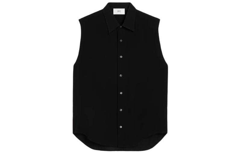Order Ami Paris AMIPARIS SS24 無袖輕便翻領襯衫 男女款 黑色 USH227VI0016-001