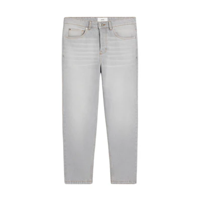 Ami Paris AMIPARIS SS24 Tapered Washed Distressed Jeans Men’s Light Gray. HTR103DE0028