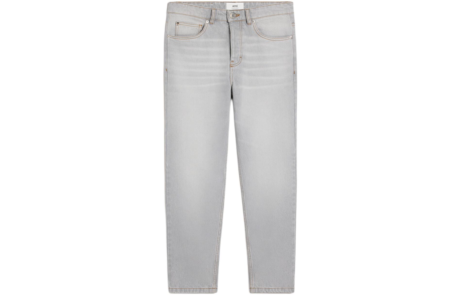 Order Ami Paris AMIPARIS SS24 男士浅灰色锥形水洗做旧牛仔裤。 HTR103DE0028