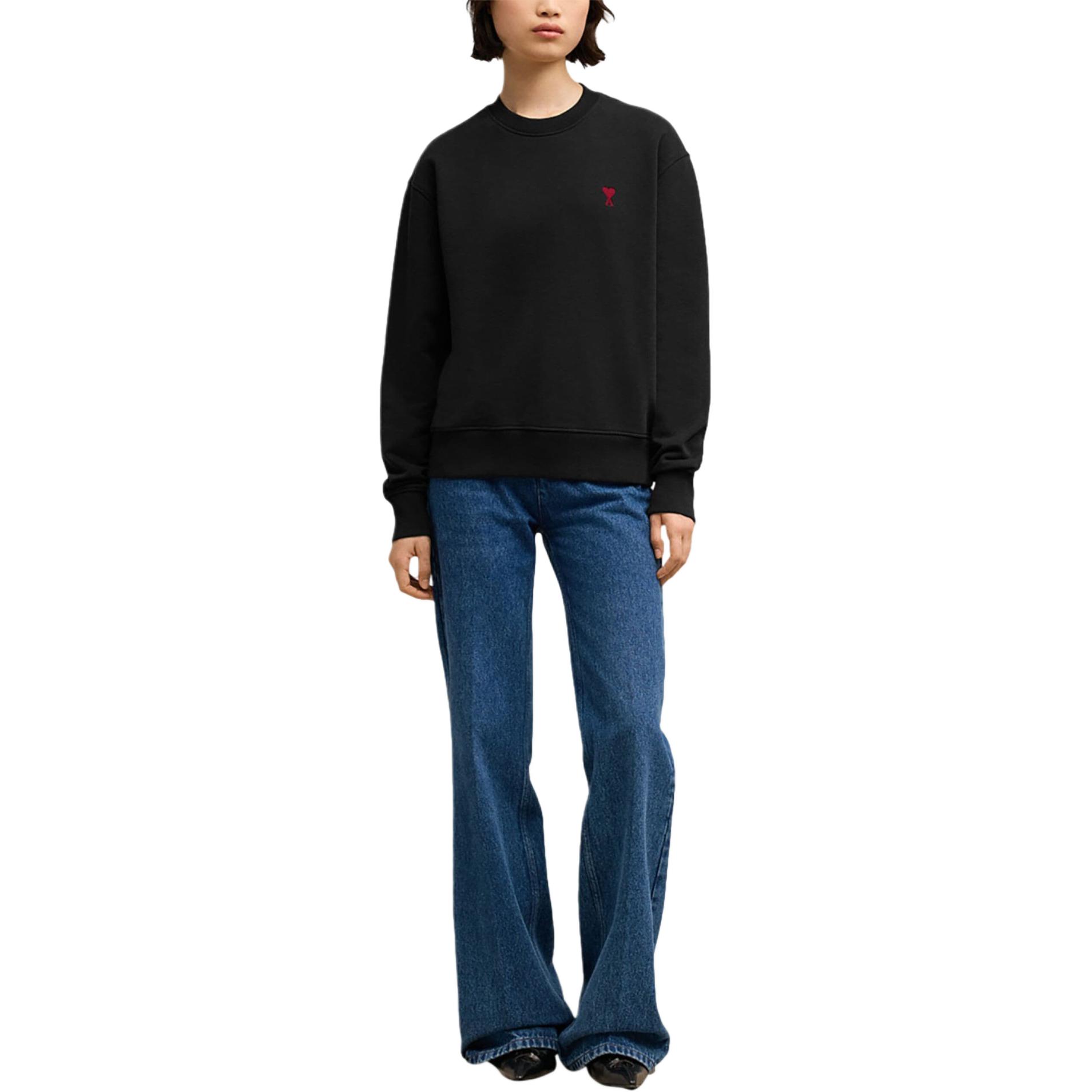 Lookbook Ami Paris SS24 Sudadera Unisex Negra de Algodón Cuello Redondo Manga Larga. BFUSW035730-BLACK