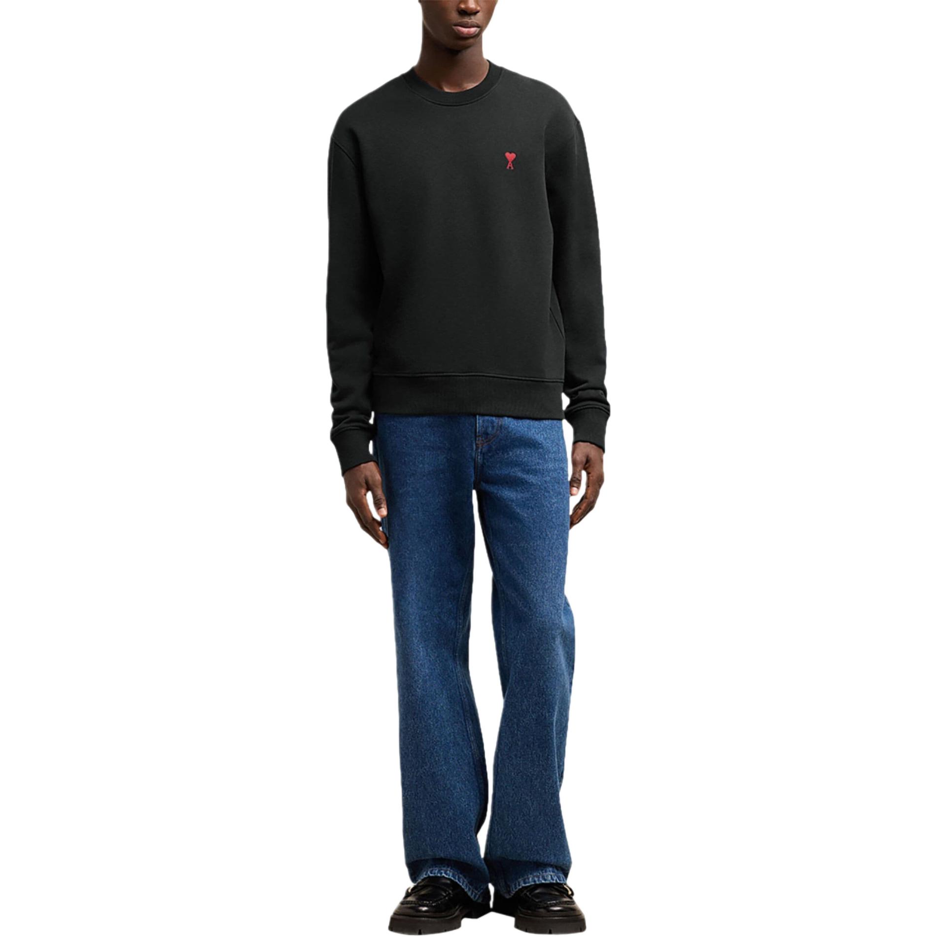 Shop Ami Paris SS24 Sudadera Unisex Negra de Algodón Cuello Redondo Manga Larga. BFUSW035730-BLACK