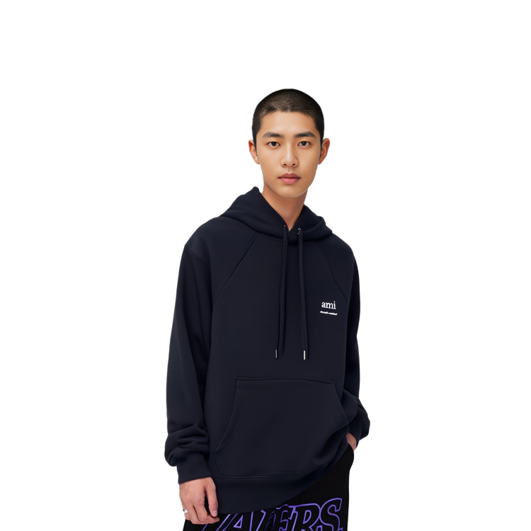 Lookbook アミパリス AMIPARIS SS24 ユニセックス ブラック コットンフーディ ロゴ付き. USW224747-001