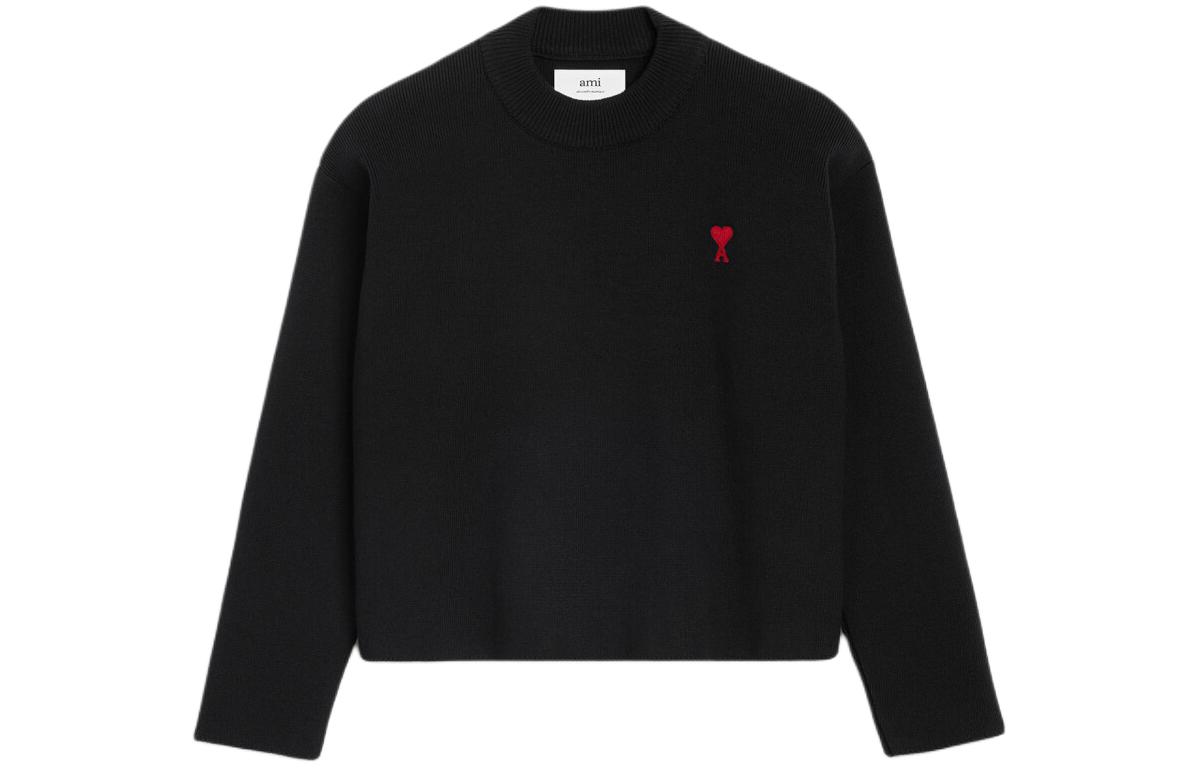 Ami Paris AMIPARIS SS24 Unisex Black Pullover Sweater with Heart Embroidery. UKS046KN0042