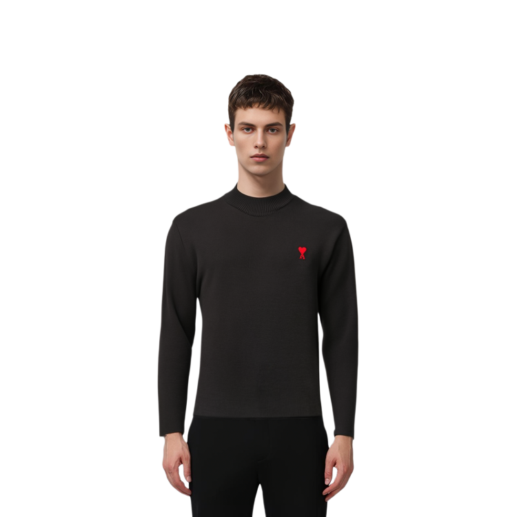 Ami Paris AMIPARIS SS24 Unisex Black Pullover Sweater with Heart Embroidery. UKS046KN0042 圖 3