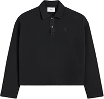 Ami Paris AMIPARIS SS24 Unisex Comfort Long Sleeve Buttoned Polo Shirt Black UPL340JE0092-BLACK Ami Paris AMIPARIS SS24 Unisex Comfort Long Sleeve Buttoned Polo Shirt Black UPL340JE0092-BLACK