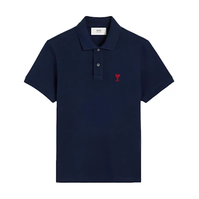 Ami Paris AMIPARIS SS24 Unisex Comfortable Button-Up Short-Sleeve Navy Polo Shirt. BFUPL001760-BLUE