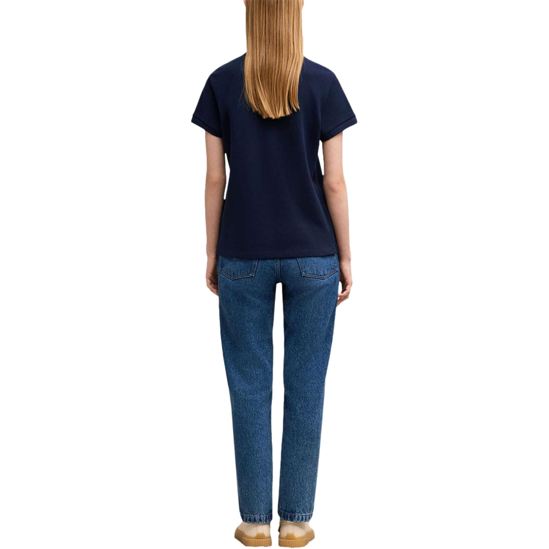 Shop Ami Paris Unisex Navy Polo Shirt Lengan Pendek SS24 dengan Butang Selesa. BFUPL001760-BLUE