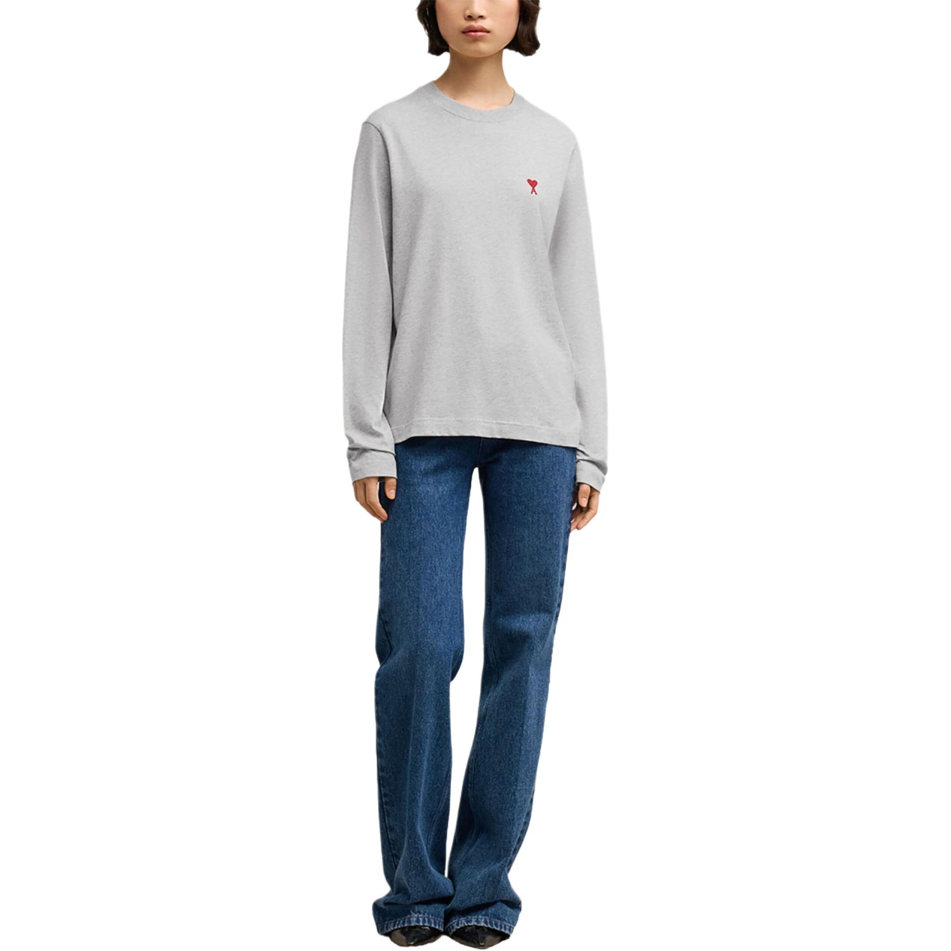 Lookbook Ami Paris AMIPARIS SS24 男女灰色长袖宽松棉质圆领T恤 BFUTS235724-GREY