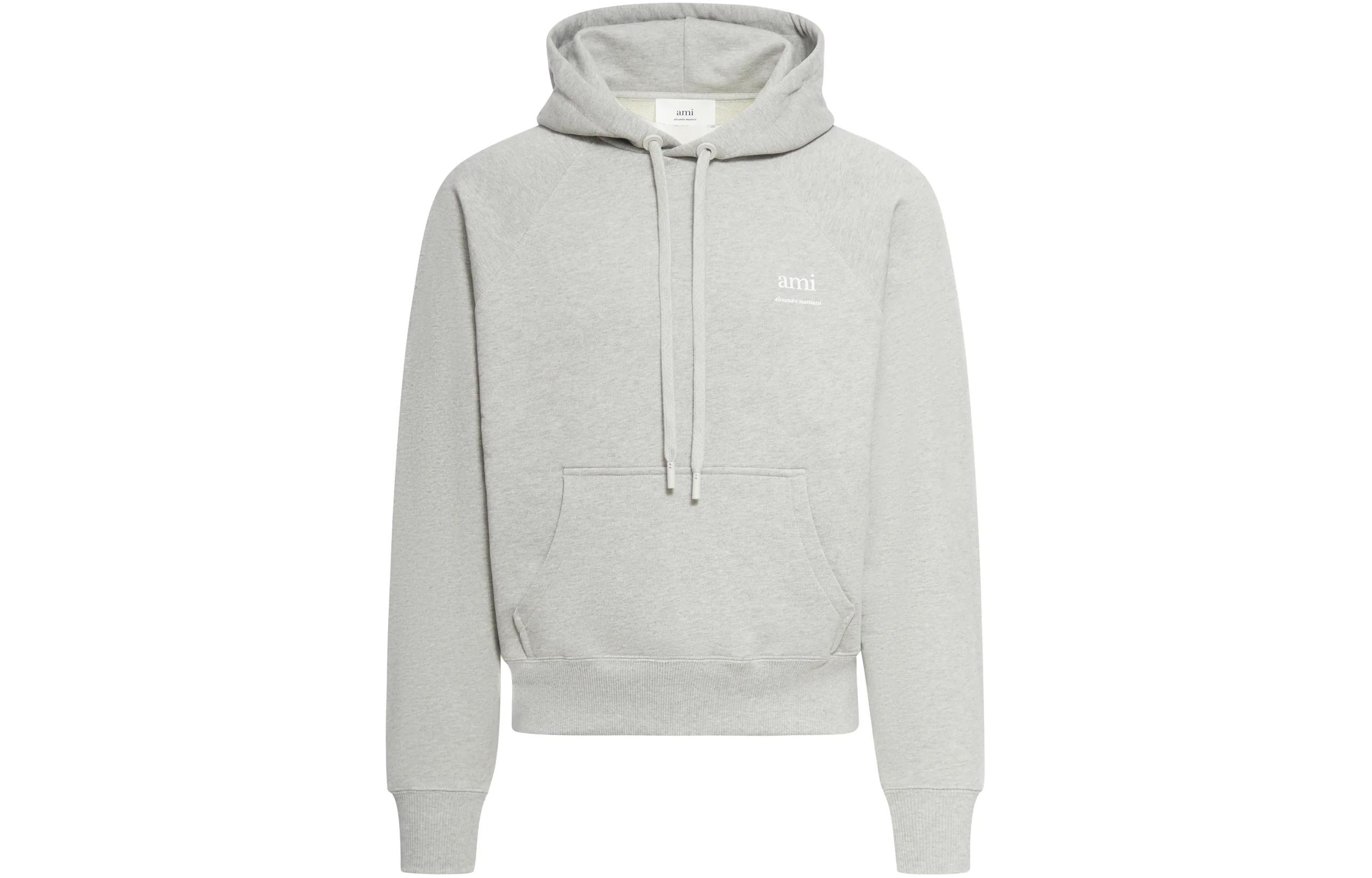 Ami Paris AMIPARIS SS24 Unisex Grey Cotton Logo Hoodie Pullover Sweatshirt. USW224747-951