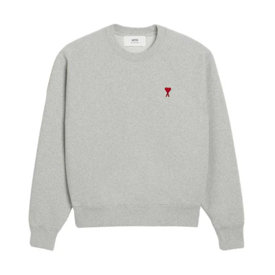 Ami Paris AMIPARIS SS24 Unisex Heart Embroidered Cotton Sweatshirt Light Grey Relaxed Fit. E24BFUSW005747-0951