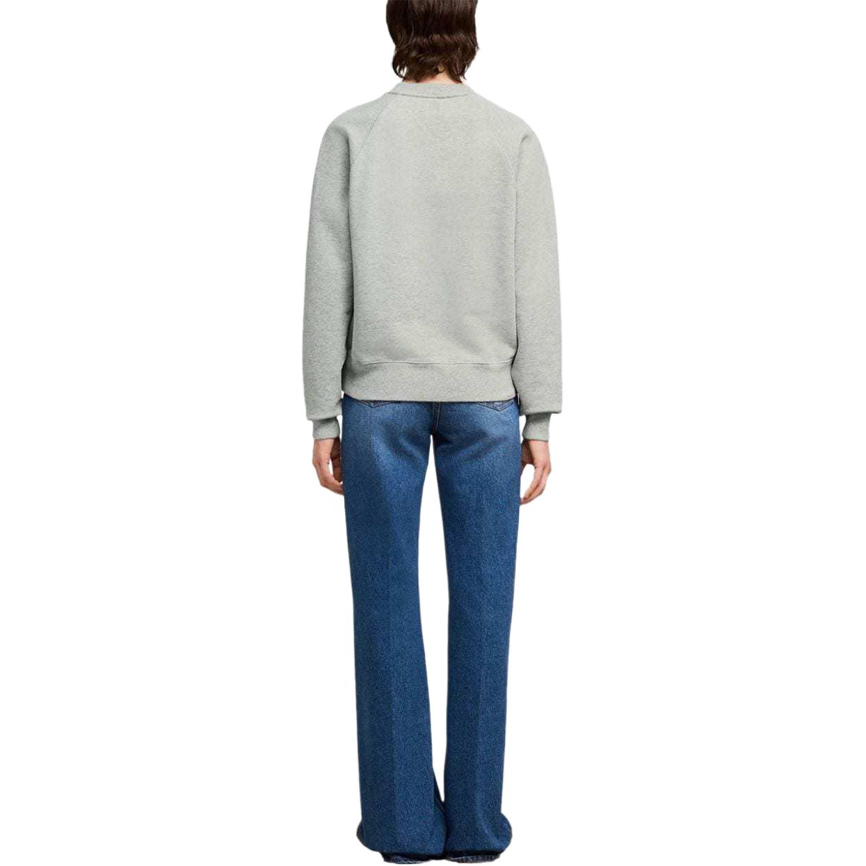 Shop Ami Paris 愛心刺繡棉質長袖上衣 淺灰色 寬鬆版型 SS24 男女適穿。 E24BFUSW005747-0951