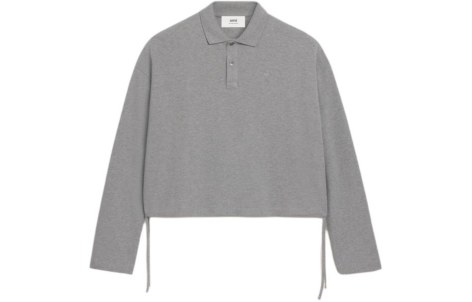Ami Paris AMIPARIS SS24 Unisex Heart Pattern Grey Long Sleeve Polo Shirt UPL326760-055