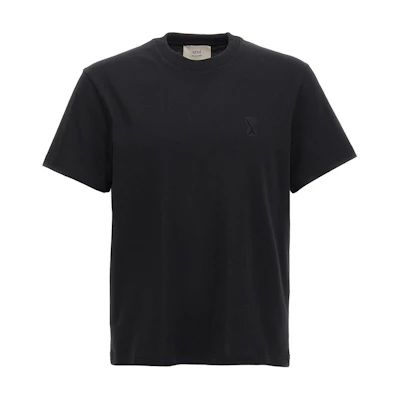 Ami Paris AMIPARIS SS25 Heart Embossed Cotton Crew Neck T-Shirt Black Male UTS027726001