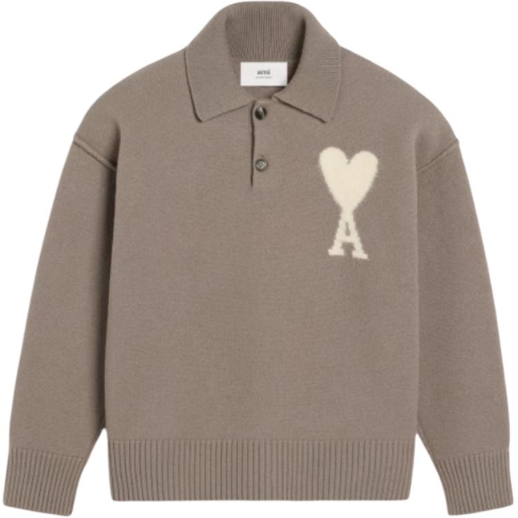 Ami Paris AMIPARIS SS25 Heart Pattern Wool Knit Polo Sweater Unisex Light Gray. UPL390KN0090-0957 圖 2
