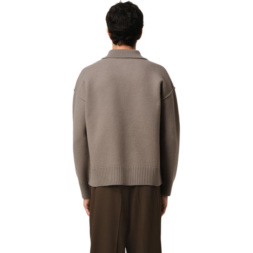 Ami Paris AMIPARIS SS25 Heart Pattern Wool Knit Polo Sweater Unisex Light Gray. UPL390KN0090-0957 圖 5