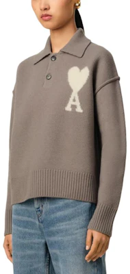 Ami Paris AMIPARIS SS25 Heart Pattern Wool Knit Polo Sweater Unisex Light Gray. UPL390KN0090-0957 Cheap Ami Paris AMIPARIS SS25 Heart Pattern Wool Knit Polo Sweater Unisex Light Gray. UPL390KN0090-0957