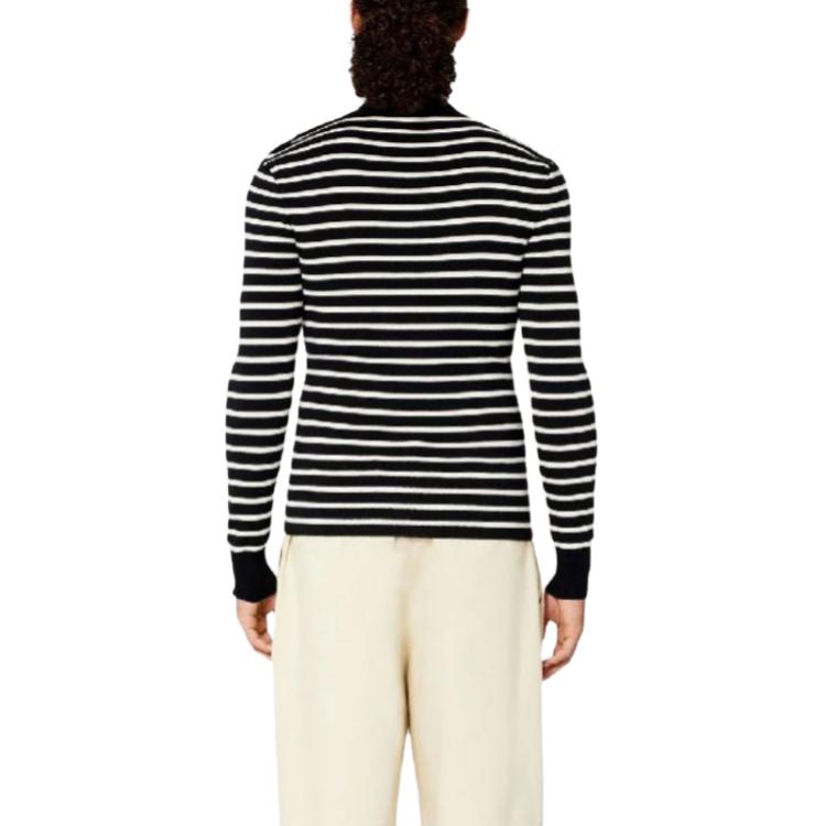 Ami Paris AMIPARIS Striped Button Shoulder Crewneck Long Sleeve Sweater Navy Blue Mens. HKS102KN0003-492 圖 5