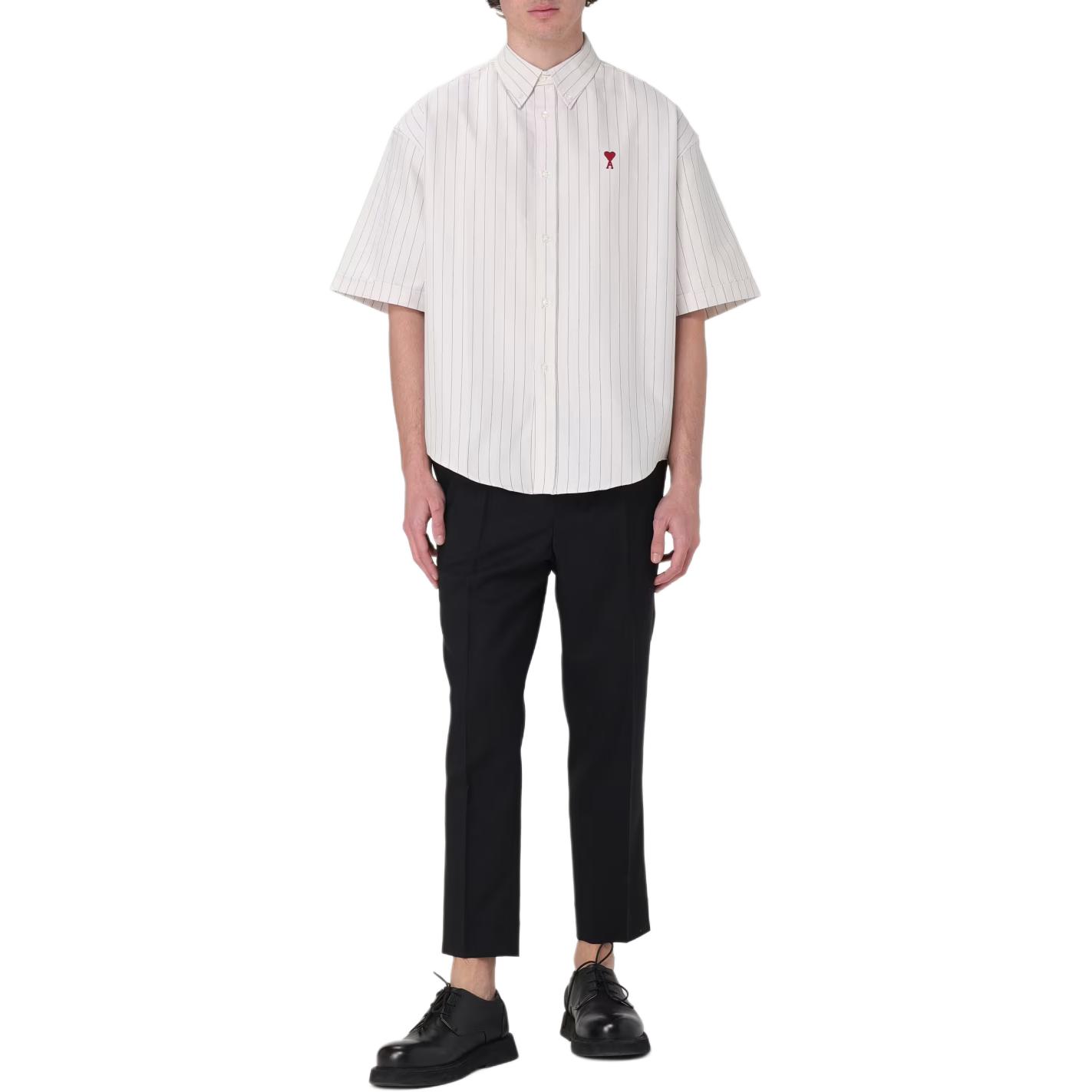 Ami Paris AMIPARIS Striped Embroidered Short Sleeve Button-Up Shirt Unisex White. HSH230CO0067-194 圖 4