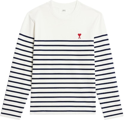 Ami Paris 愛心條紋Logo藍白長袖圓領Unisex T恤 UTS300072-170 Order Ami Paris 愛心條紋Logo藍白長袖圓領Unisex T恤 UTS300072-170