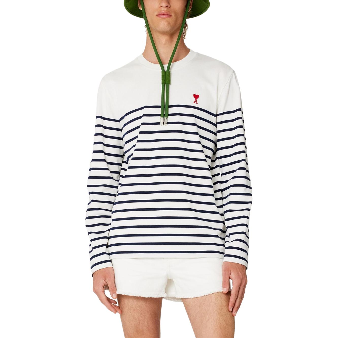 Details for Ami Paris 愛心條紋Logo藍白長袖圓領Unisex T恤 UTS300072-170