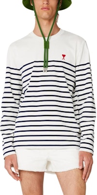 Ami Paris 愛心條紋Logo藍白長袖圓領Unisex T恤 UTS300072-170 Details for Ami Paris 愛心條紋Logo藍白長袖圓領Unisex T恤 UTS300072-170