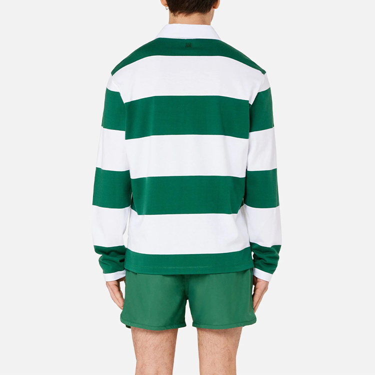 Shop Ami Paris Baju Polo Lengan Panjang Jalur Putih Hijau Kapas Knit Musim Luruh A21HJ21175-301