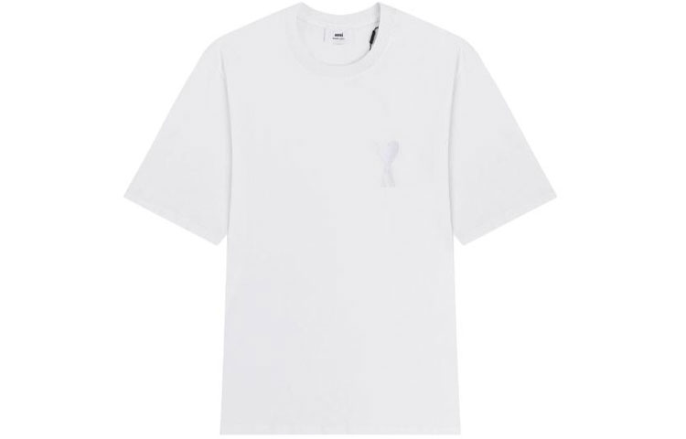 Ami Paris AMIPARIS Tonal Heart Embroidered Short Sleeve Tee White Mens. A21HJ128726-100