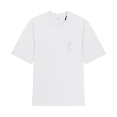 Ami Paris AMIPARIS Tonal Heart Embroidered Short Sleeve Tee White Mens. A21HJ128726-100