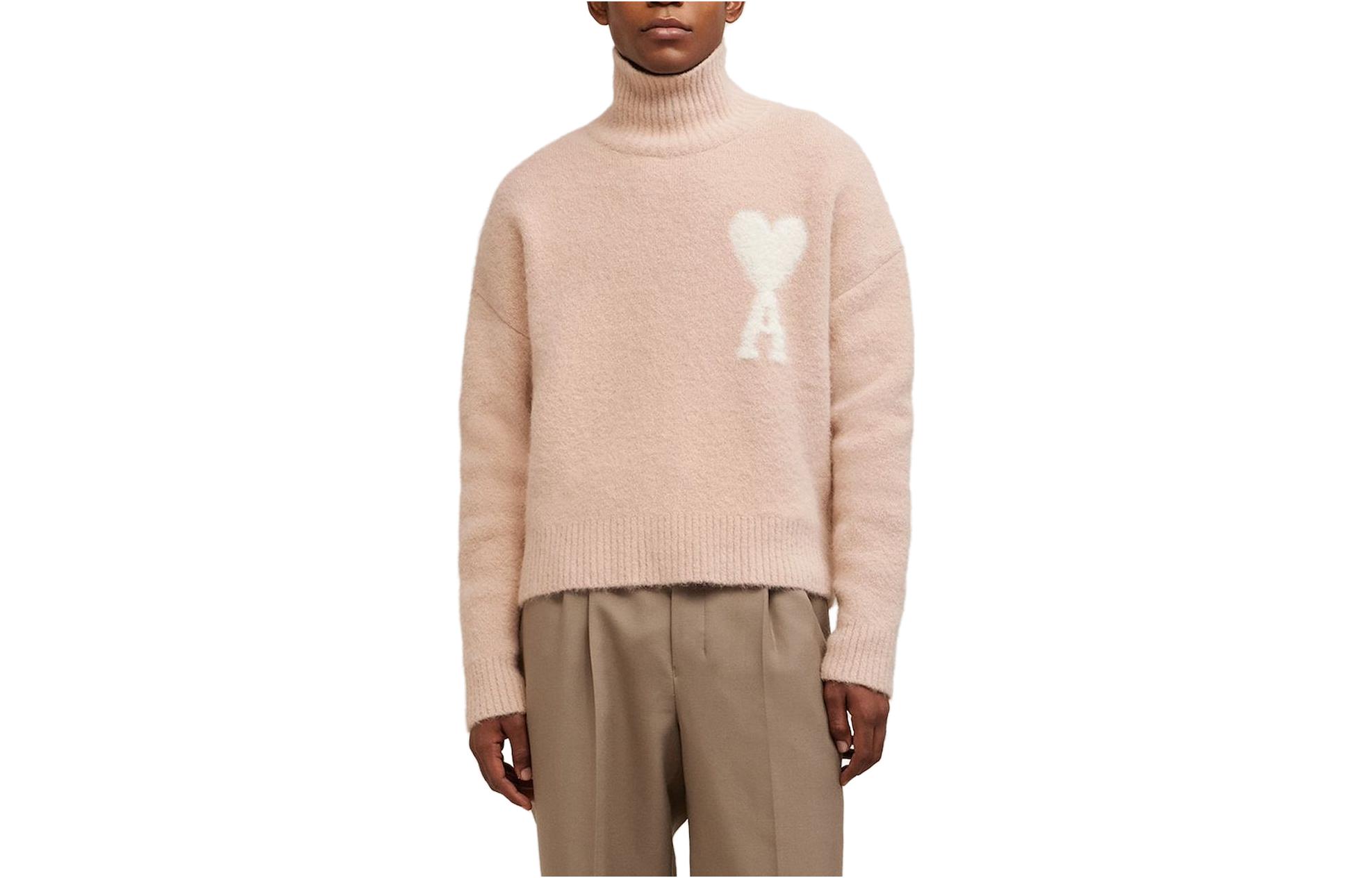 Ami Paris AMIPARIS Unisex Alpaca-Blend Cloud Turtleneck Sweater with Heart Logo in Pink. UKS425KN0032685 圖 2