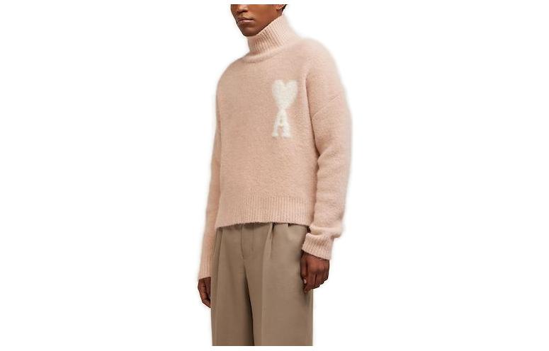 Ami Paris AMIPARIS Unisex Alpaca-Blend Cloud Turtleneck Sweater with Heart Logo in Pink. UKS425KN0032685 圖 4