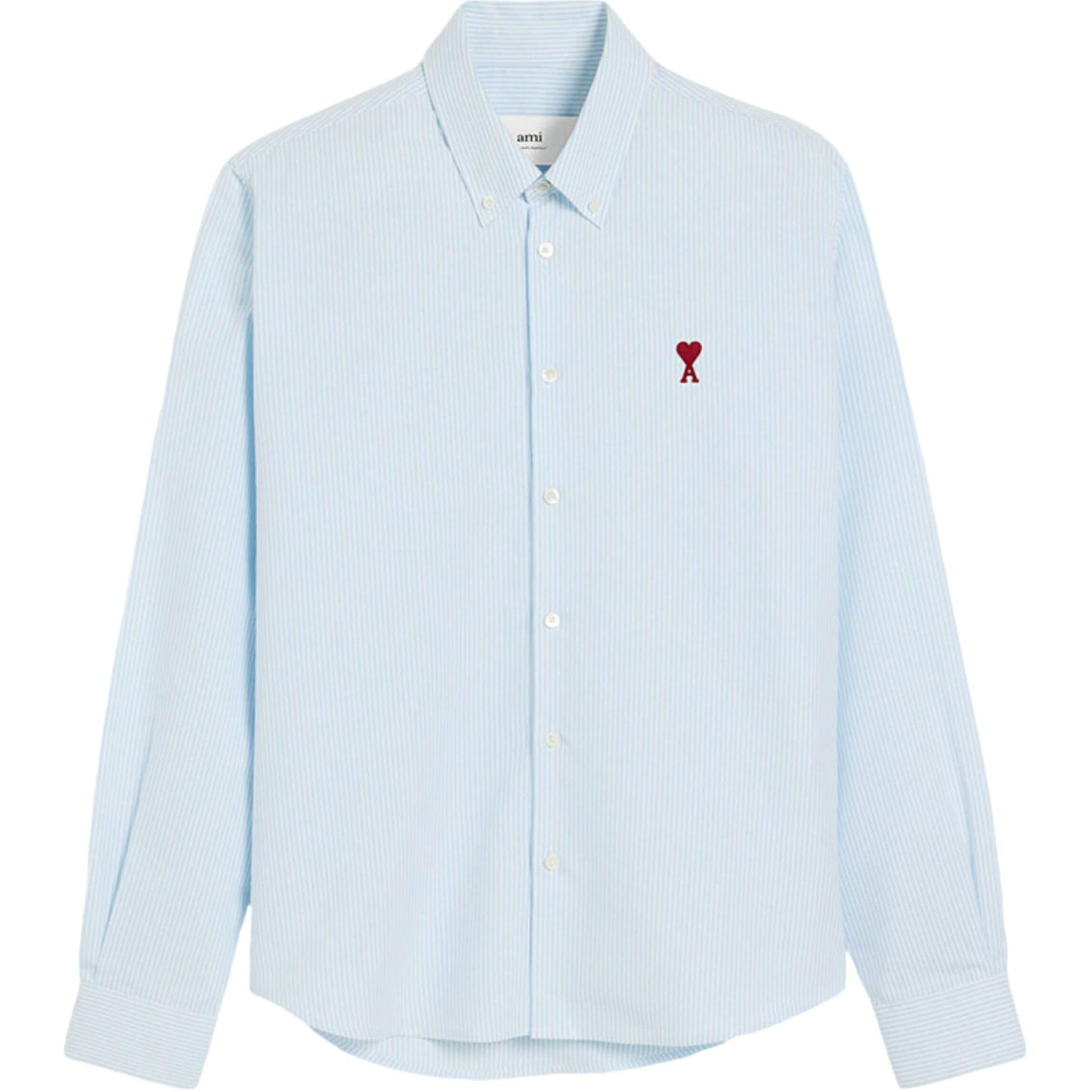 Ami Paris AMIPARIS Unisex Blue Striped Long Sleeve Relaxed Shirt. BFUSH063CO0087-BLUE