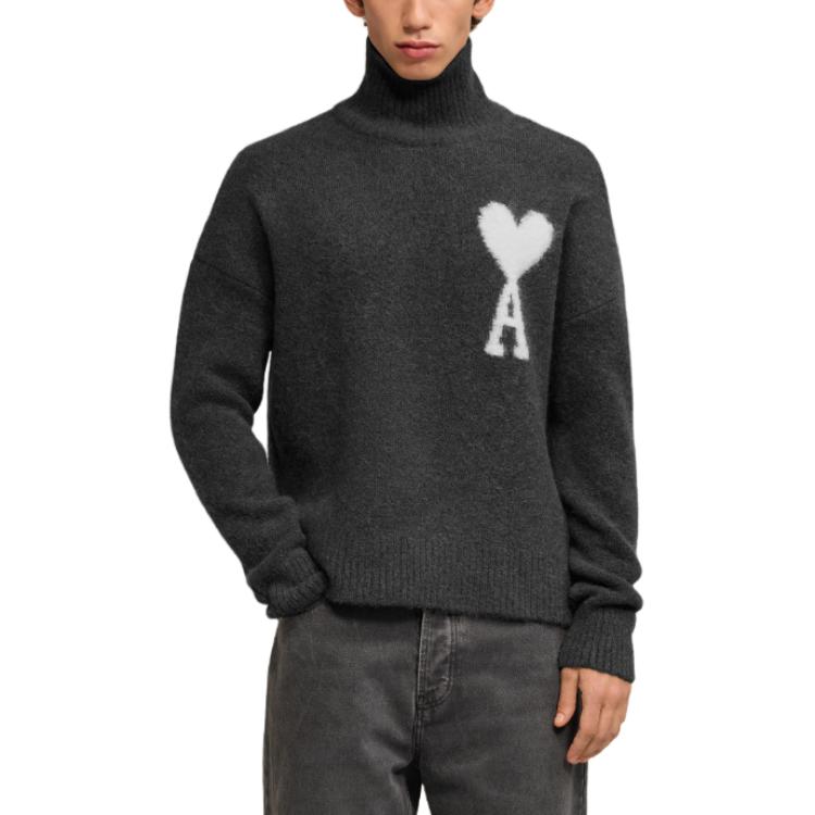 Ami Paris AMIPARIS Unisex Cloud Alpaca Wool Turtleneck Sweater with Heart Logo - Dark Grey UKS425KN0032-061 圖 3
