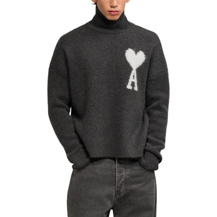 Ami Paris AMIPARIS Unisex Cloud Alpaca Wool Turtleneck Sweater with Heart Logo - Dark Grey UKS425KN0032-061 圖 4