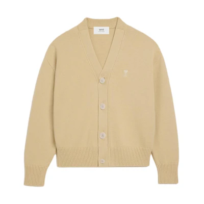 Ami Paris AMIPARIS Unisex Cream Solid Button-Up Long Sleeve Sweater UKC028.016-1