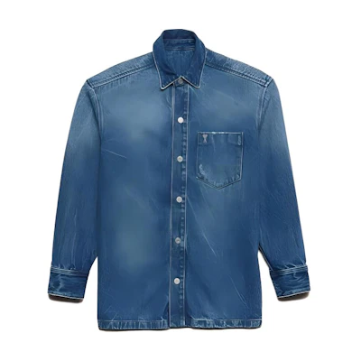 Ami Paris AMIPARIS Unisex Denim Button-Up Long Sleeve Shirt with Pocket - Blue UJK251DE0016480