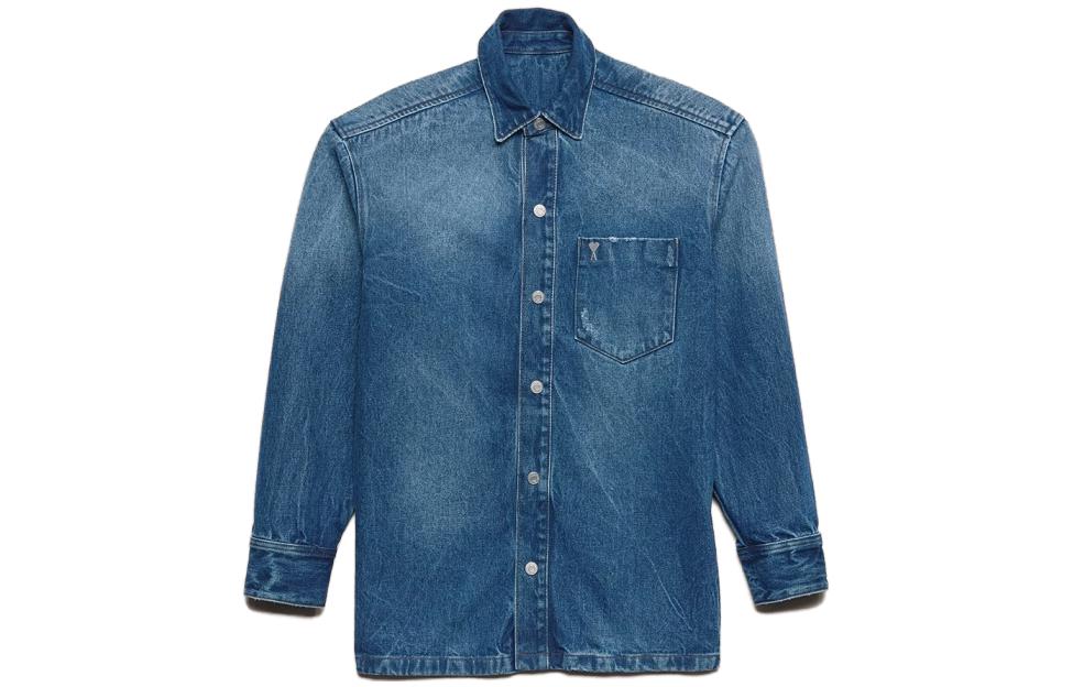 Order Ami Paris AMIPARIS 男女藍色長袖牛仔襯衫帶口袋 UJK251DE0016480