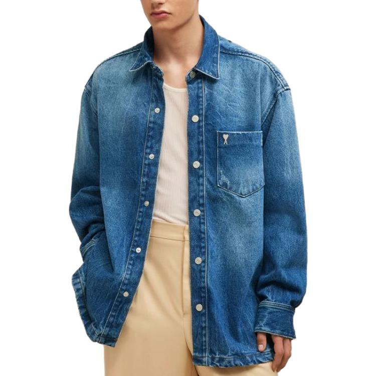 Lookbook Ami Paris AMIPARIS 男女藍色長袖牛仔襯衫帶口袋 UJK251DE0016480