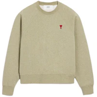 Ami Paris AMIPARIS Unisex Green Crewneck Heart Embroidery Cotton Long Sleeve Sweatshirt USW005747-366 Ami Paris AMIPARIS Unisex Green Crewneck Heart Embroidery Cotton Long Sleeve Sweatshirt USW005747-366