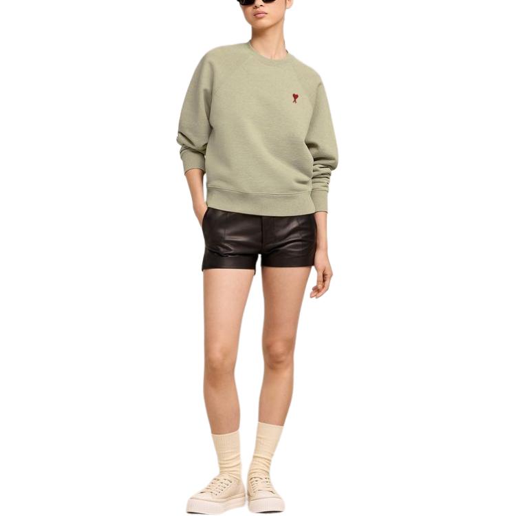 Ami Paris AMIPARIS Unisex Green Crewneck Heart Embroidery Cotton Long Sleeve Sweatshirt USW005747-366 圖 4