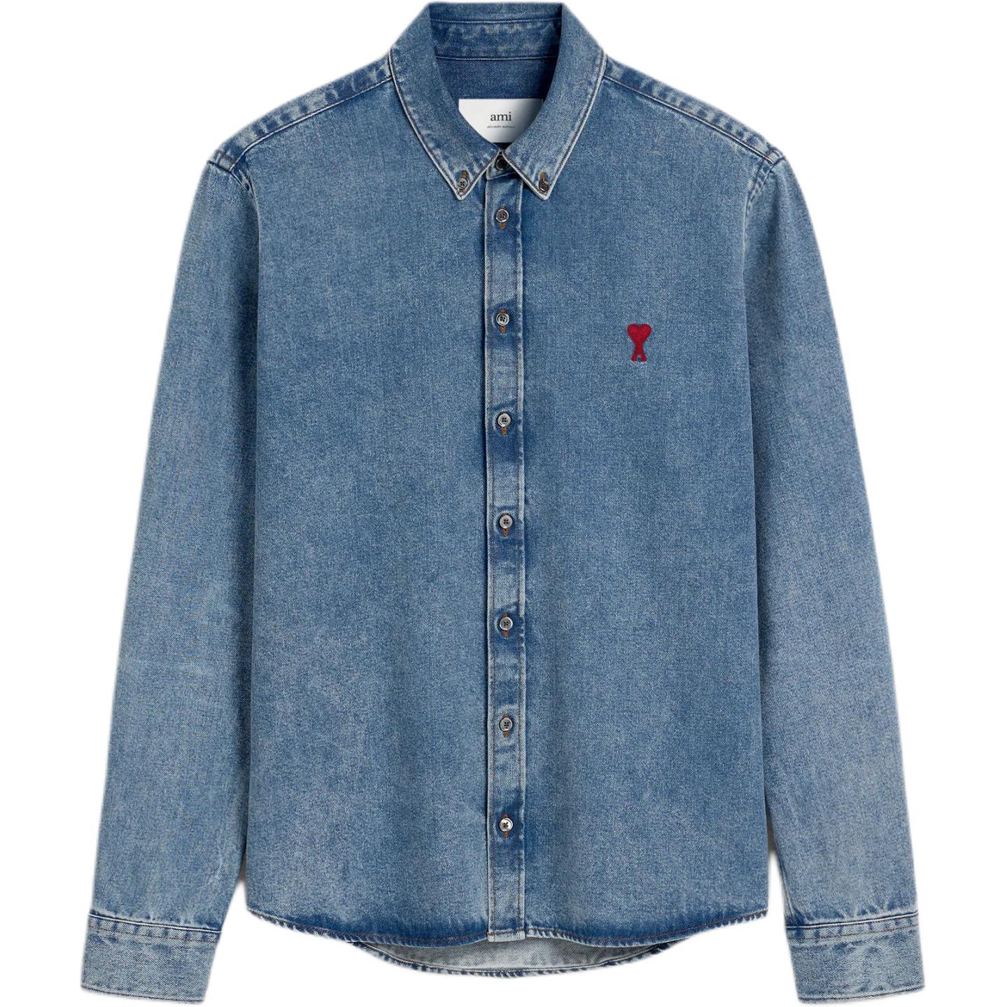 Order Ami Paris AMIPARIS 男女款靛藍刺繡領長袖襯衫 USH063DE0056-480