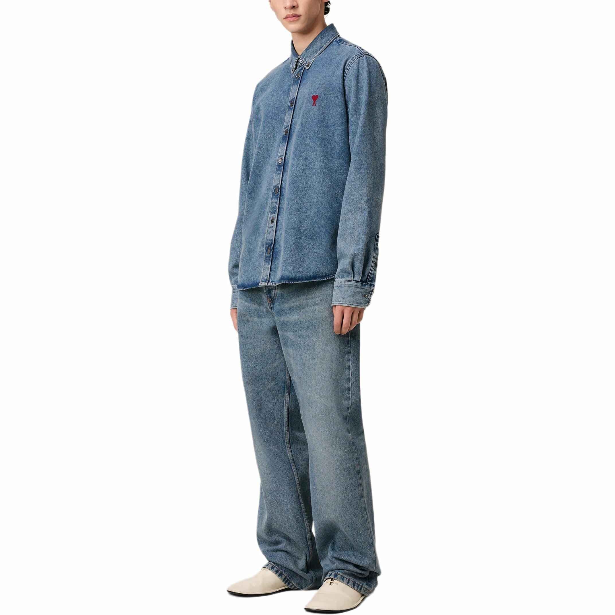 Details for Ami Paris AMIPARIS 男女款靛藍刺繡領長袖襯衫 USH063DE0056-480