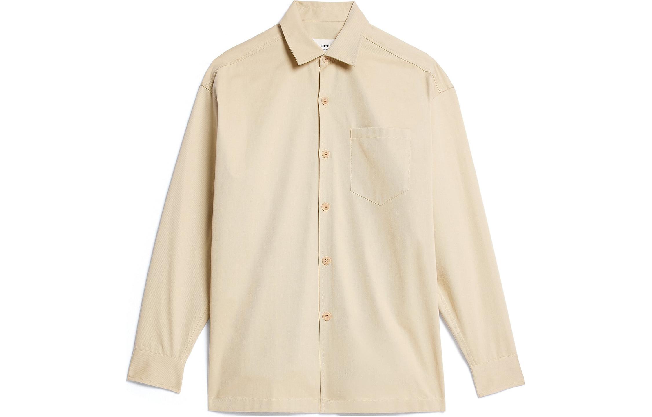 Ami Paris AMIPARIS Unisex Long Sleeve Shirt with Logo Print and Turn-Down Collar. UJK220CO0020-709