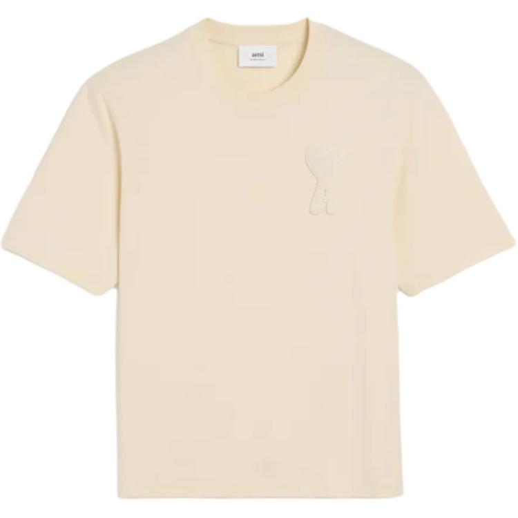 Order Ami Paris Camiseta Unisex Minimalista Cómoda Beige Color Leche Manga Corta HTS055726-136